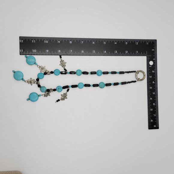 Womens Turquoise Necklace 18" Black Silver Beaded Collar Statement‎ Jewlery - Picture 6 of 8